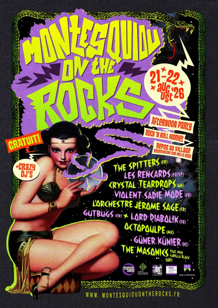 Affiche du festival Montesquiou on the rock's 2026, réliasée par Kutbruno